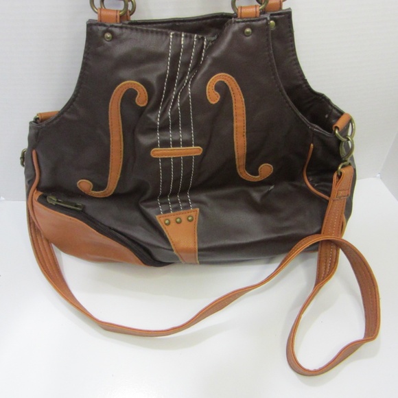 At Violin Purse Shoulder/Double Handle Brown Faux Leather - Picture 10 of 10